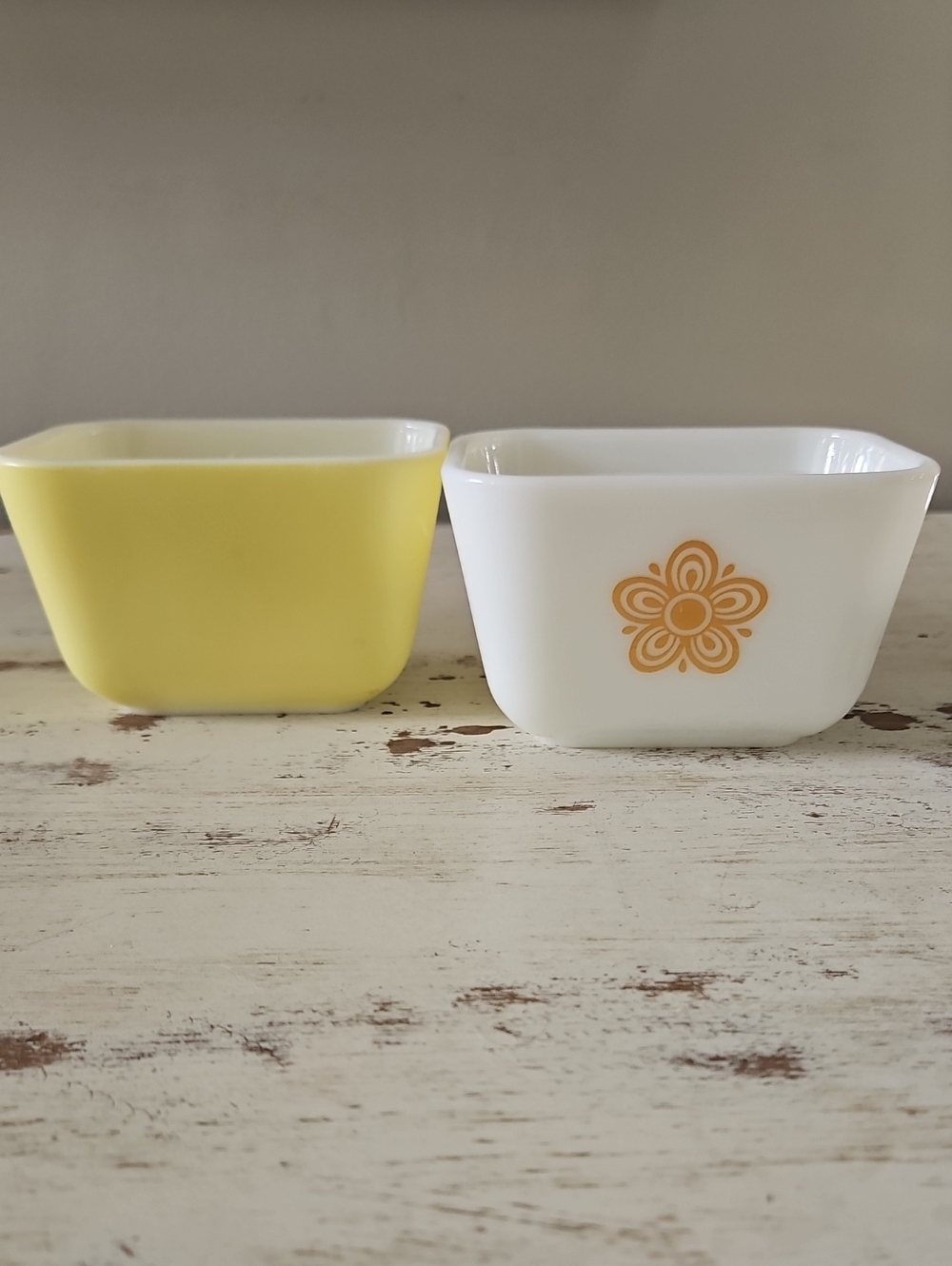 Set Of 2 Pyrex Refrigerator Dishes, Butterfly Pattern And Solid Yellow